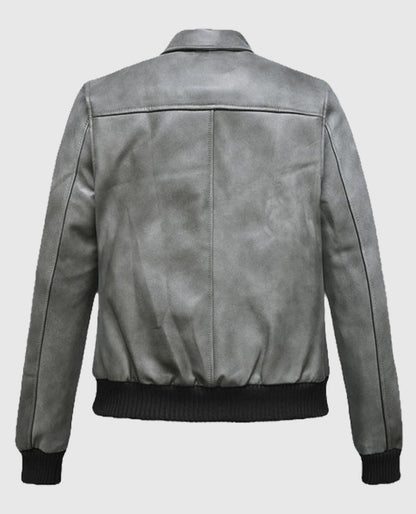 Harbor Gray Kendall Jenner Leather Jacket with Collar