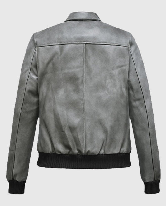 Harbor Gray Kendall Jenner Leather Jacket with Collar