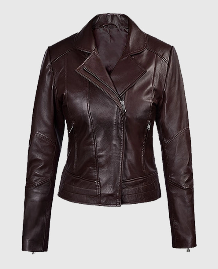 Katie Holmes Leather Burgundy Jacket