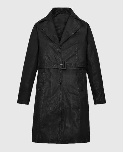 Kim Kardashian Black Leather Long Coat