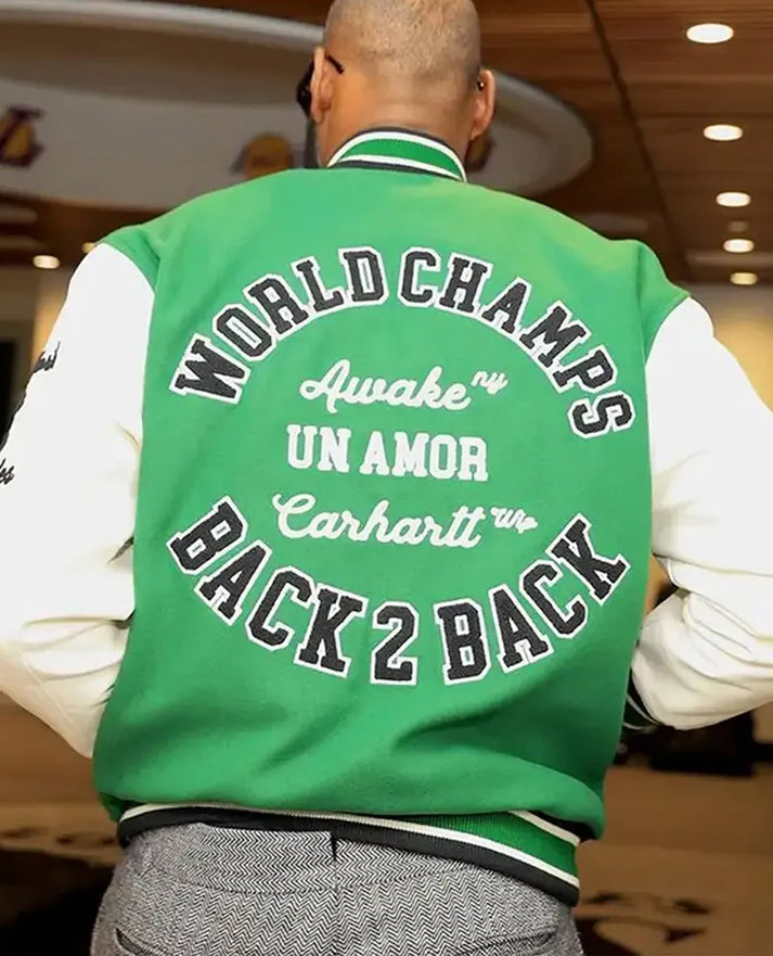 LeBron James Green And White Bomber Jacket.