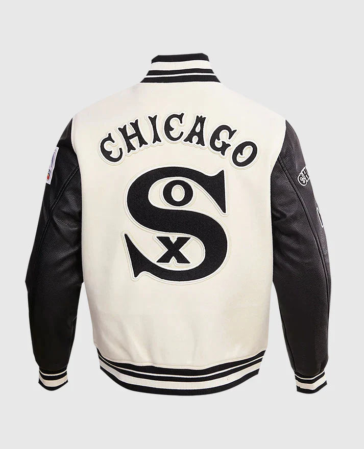 MLB Chicago White Sox Men's Rib Wool White n Black Varsity Jacket