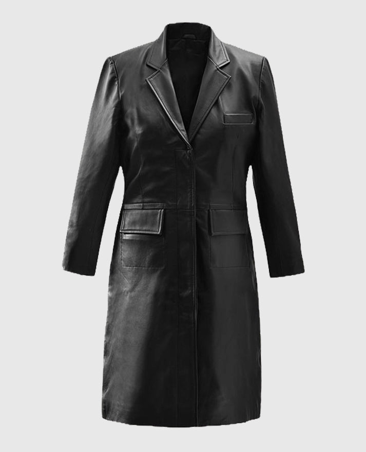 Margot Robbie Wolf Of Wall Street Leather Long Black Coat