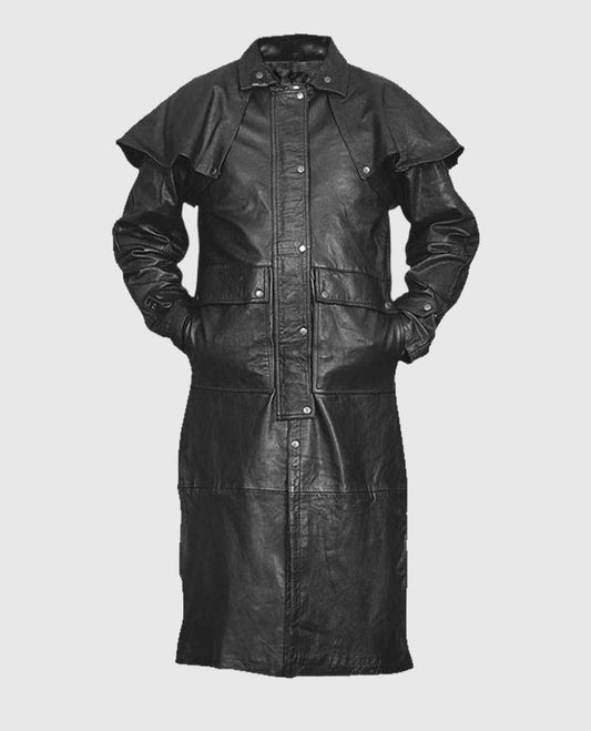 Men's Black Leather Duster