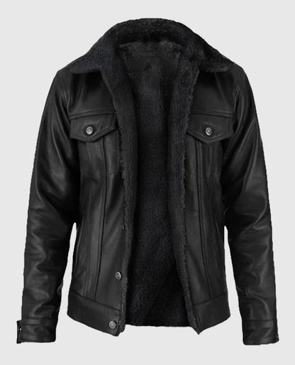 Men’s Black Sherpa Leather Jacket