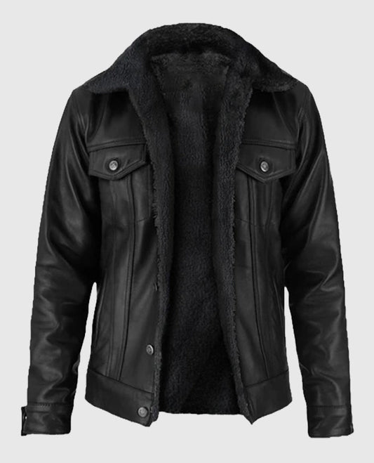 Men’s Black Sherpa Leather Jacket