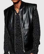 Men's Casual Black Leather Vest