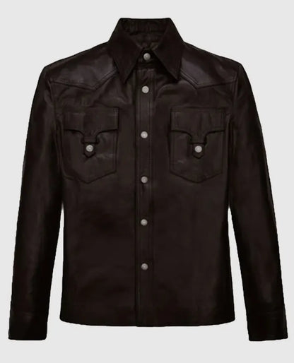 Men's Dark Brown Trucker Leather Jacket