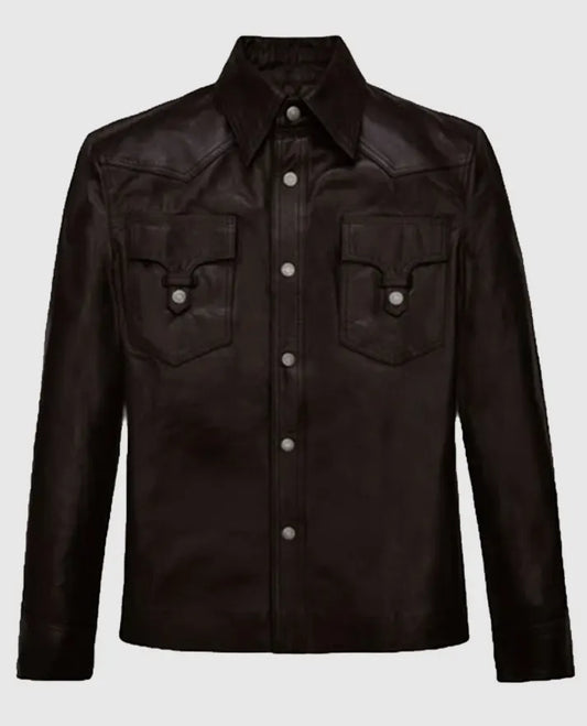 Men's Dark Brown Trucker Leather Jacket