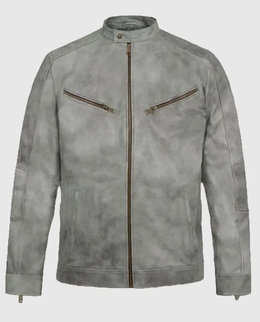 Men's Harbor Gray Biker Suede Jacket
