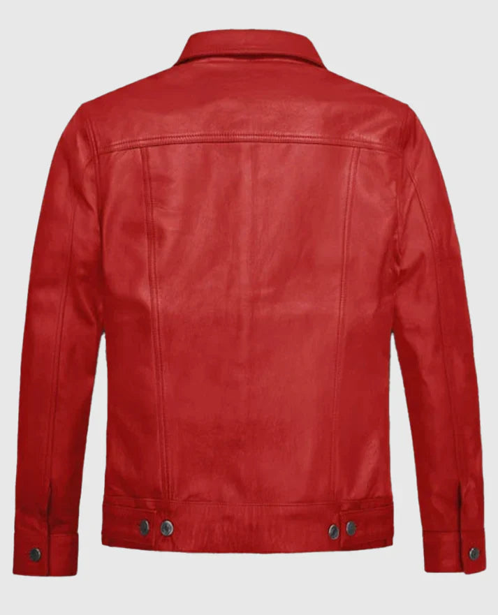 Men's Leather Red Trucker Jacket