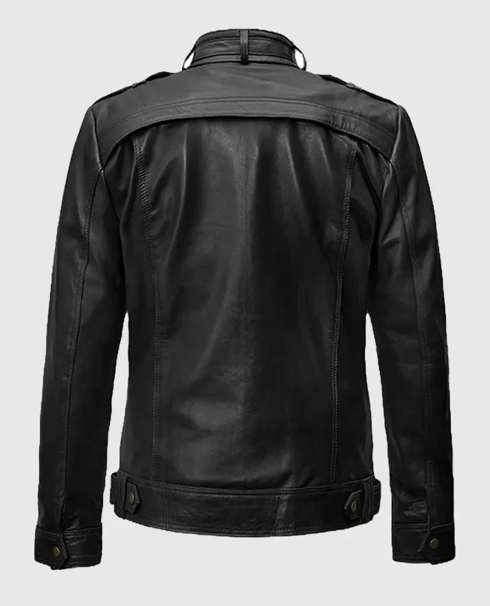 Men's Military Inspired Black Leather Jacket