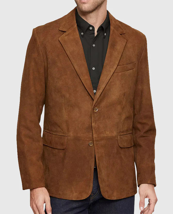 Men's Suede Leather Brown Blazer