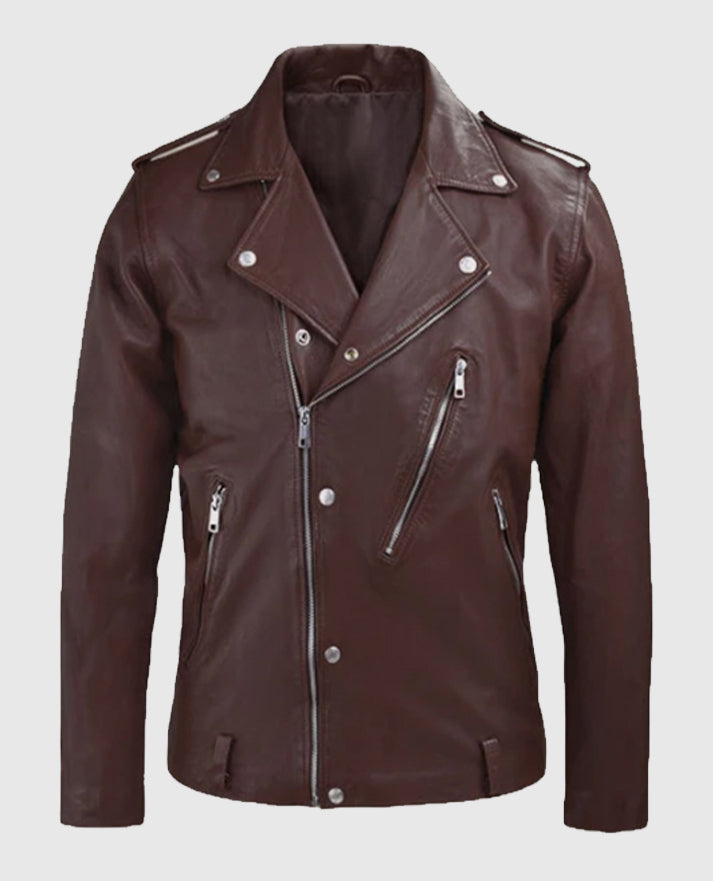 Men's Beast Burgundy Biker Leather Jacket
