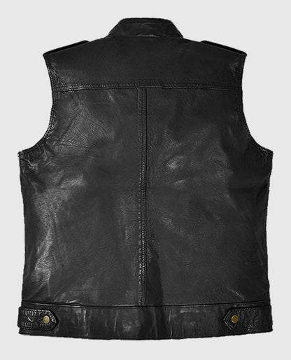 Mens Black Biker Leather Vest