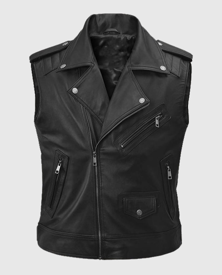 Black Bikers Quilted Leather Vest
