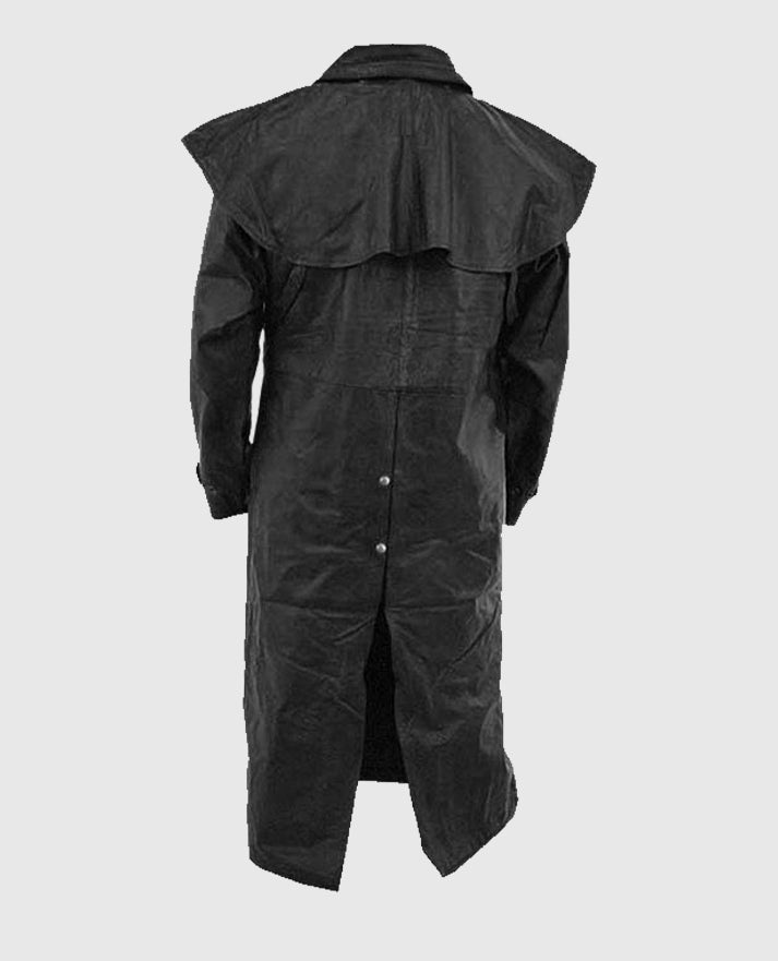 Men's Black Long Leather Duster