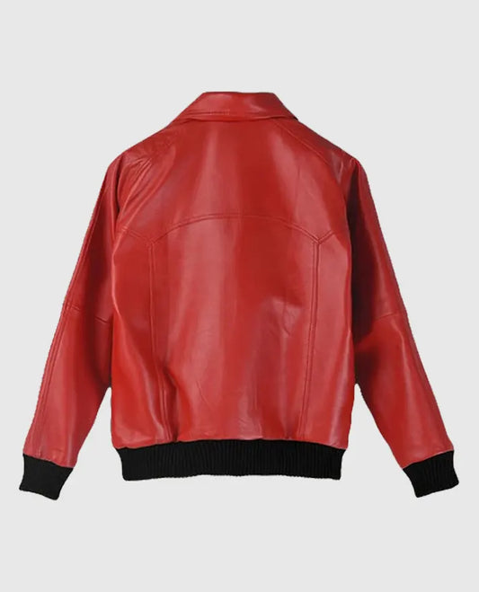 Mens Bomber Red Leather Jacket