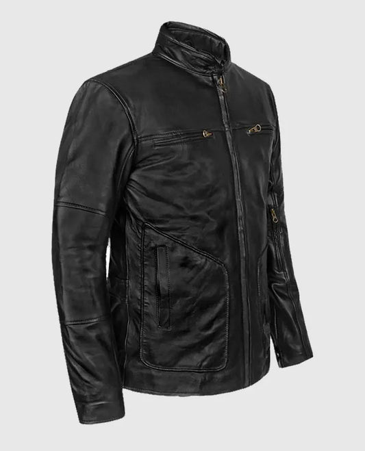 Mens CafeRacer Black Leather Jacket