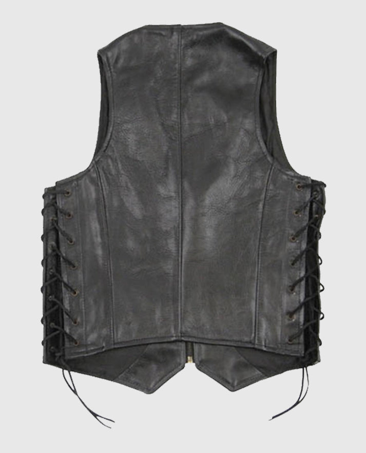 Men's Casual Laced Black Leather Vest