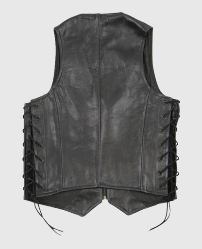 Men's Casual Laced Black Leather Vest