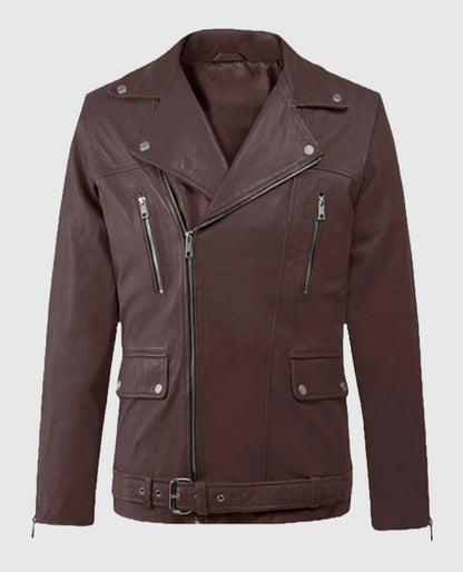 Men's Dauntless Burgundy Biker Leather Jacket