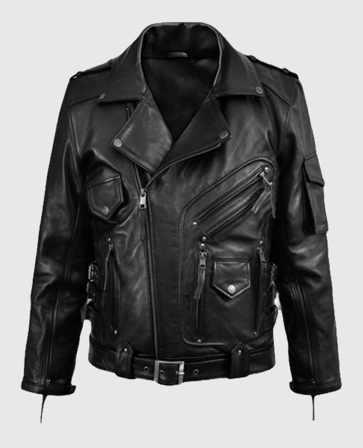 Men's Deadwood Black Moto Style Leather Jacket