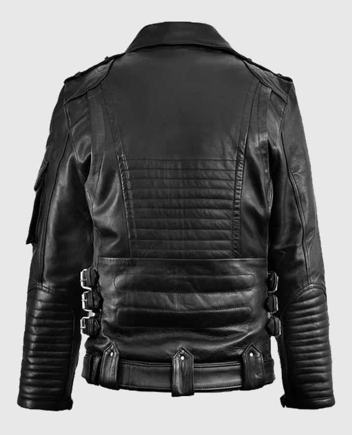 Mens Deadwood Moto Style Black Leather Jacket