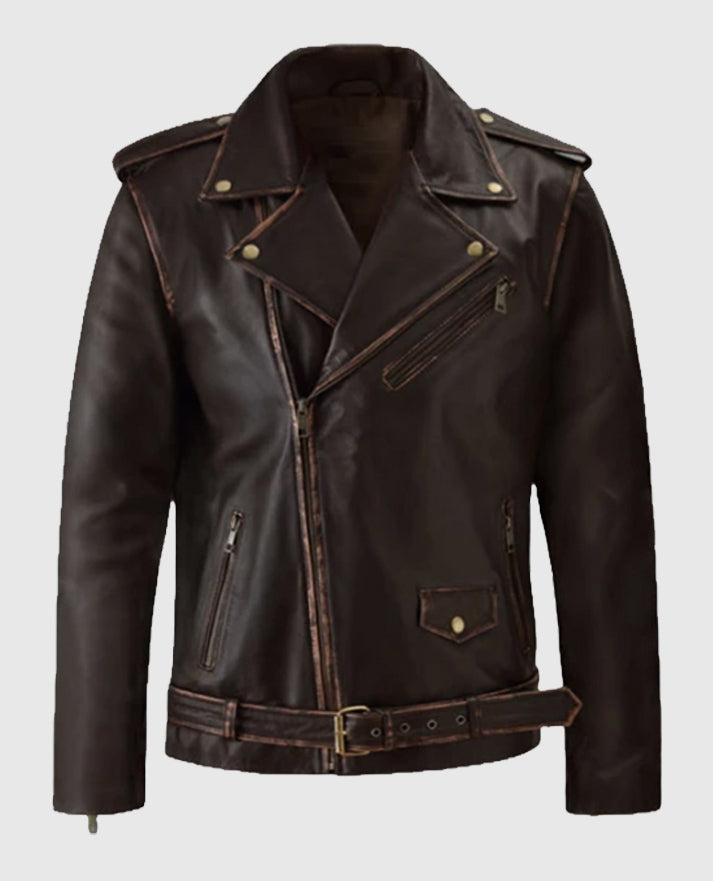 Men's Enforcer Dark Brown Biker Leather Jacket