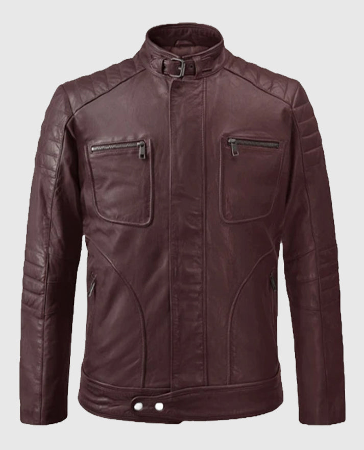 Men's Firefly Moto Burgundy Biker Leather Jacket