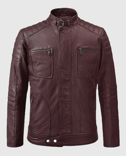 Men's Firefly Moto Burgundy Biker Leather Jacket