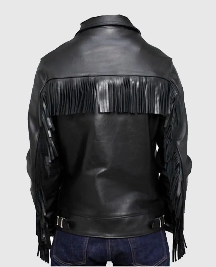 Men's Fringe Black Leather Jacket