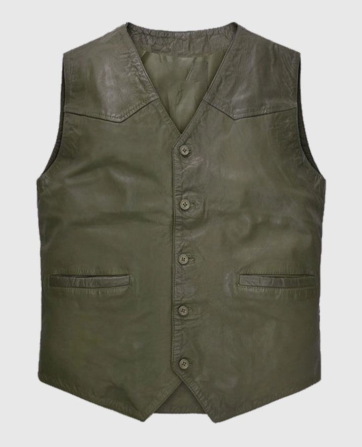 Men's Green Washed and Wax Cowboy Leather Vest