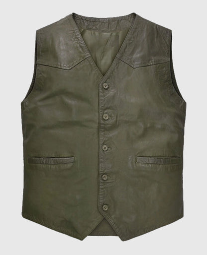 Men's Green Washed and Wax Cowboy Leather Vest