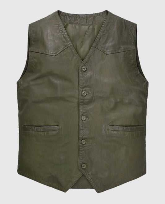 Men's Green Washed and Wax Cowboy Leather Vest