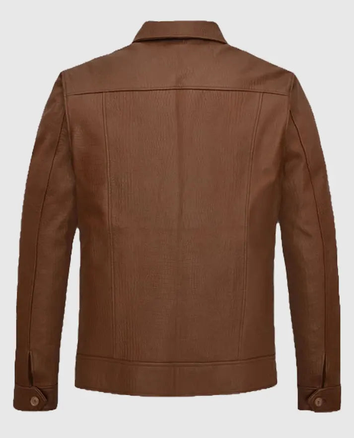 Men's Leather Brown Trucker Jacket