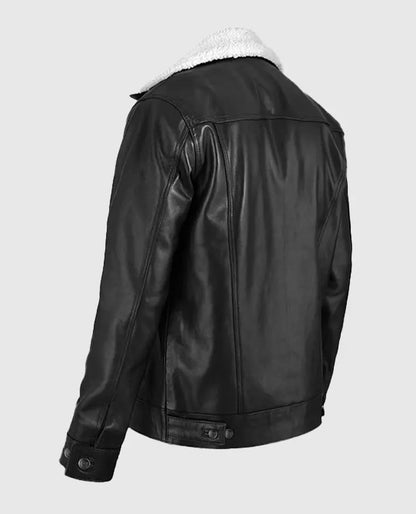 Men's Leather Sherpa Style Black Jacket
