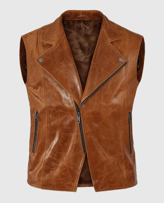 Men's Light Brown Leather Biker Vest