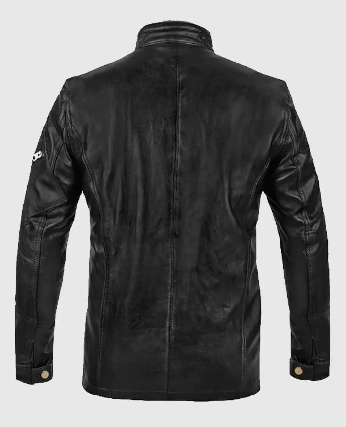 Mens Military Command Black Leather Jacket