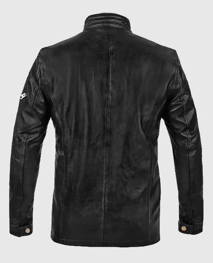 Mens Military Command Black Leather Jacket