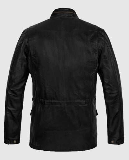 Mens Military M-65 Black Leather Jacket