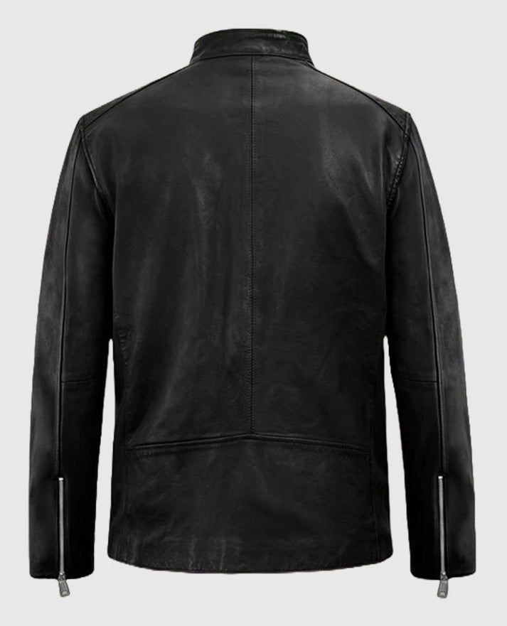 Mens Motorad Biker Black Leather Jacket