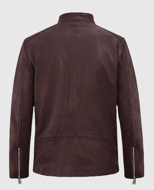 Mens Motorad Biker Burgundy Leather Jacket