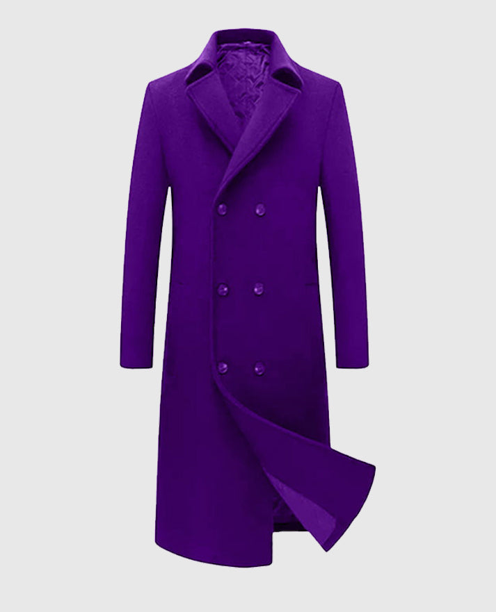 Men's Purple Double-Breasted Long Trench Coat