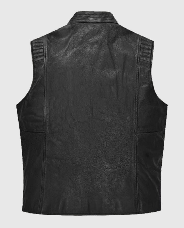 Mens Quilted Leather Black Biker Vest
