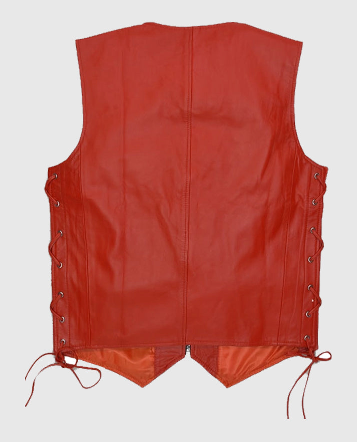 Men's Red Classic Laced Leather Vest