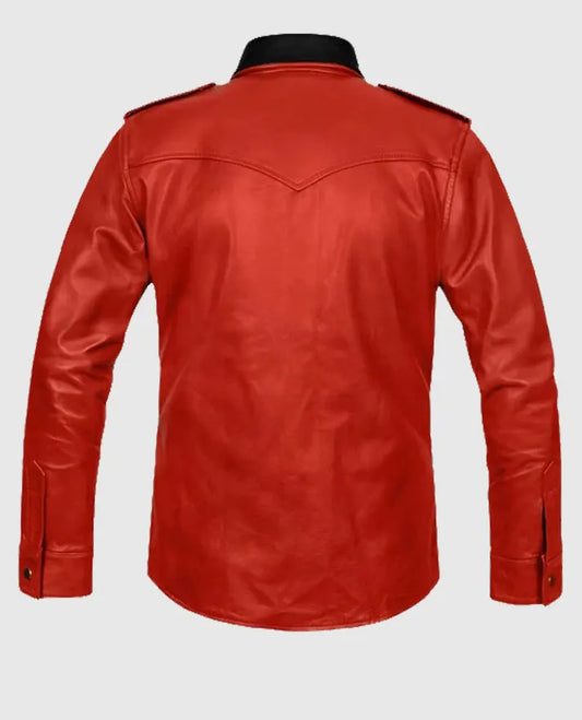 Mens Red Native Leather Trucker Jacket