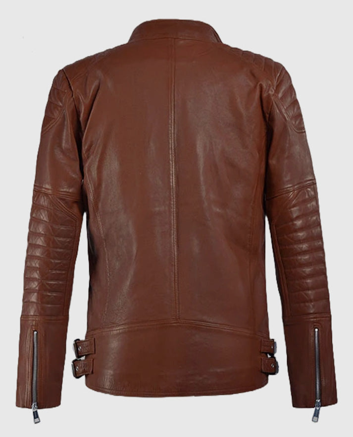 Men's Shotgun Tan Brown Moto Leather Jacket