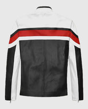 Men's Striped Rocker White n Black Leather Jacket