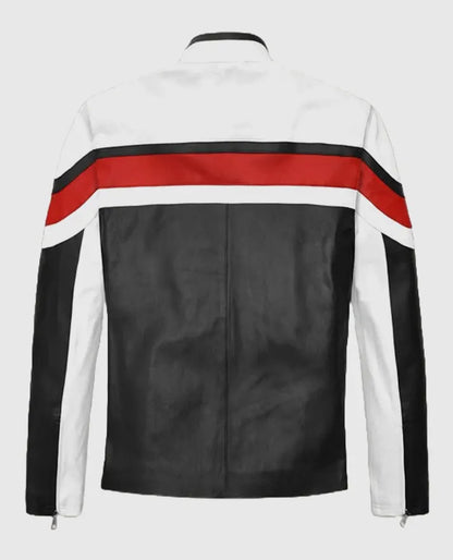 Men's Striped Rocker White n Black Leather Jacket